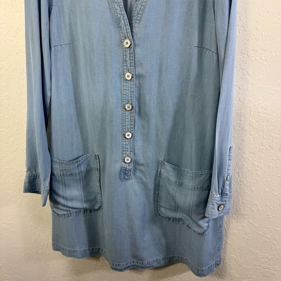 Soft surroundings v-neck size xsmall long‎ sleeve chambray Button-Up Tunic top - Picture 4 of 11